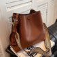 Bucket Bag Faux Leather Pebbled with Canvas Strap and Zip