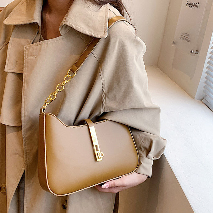 Shoulder Bag Faux Leather with Zip and Half-Chain Strap
