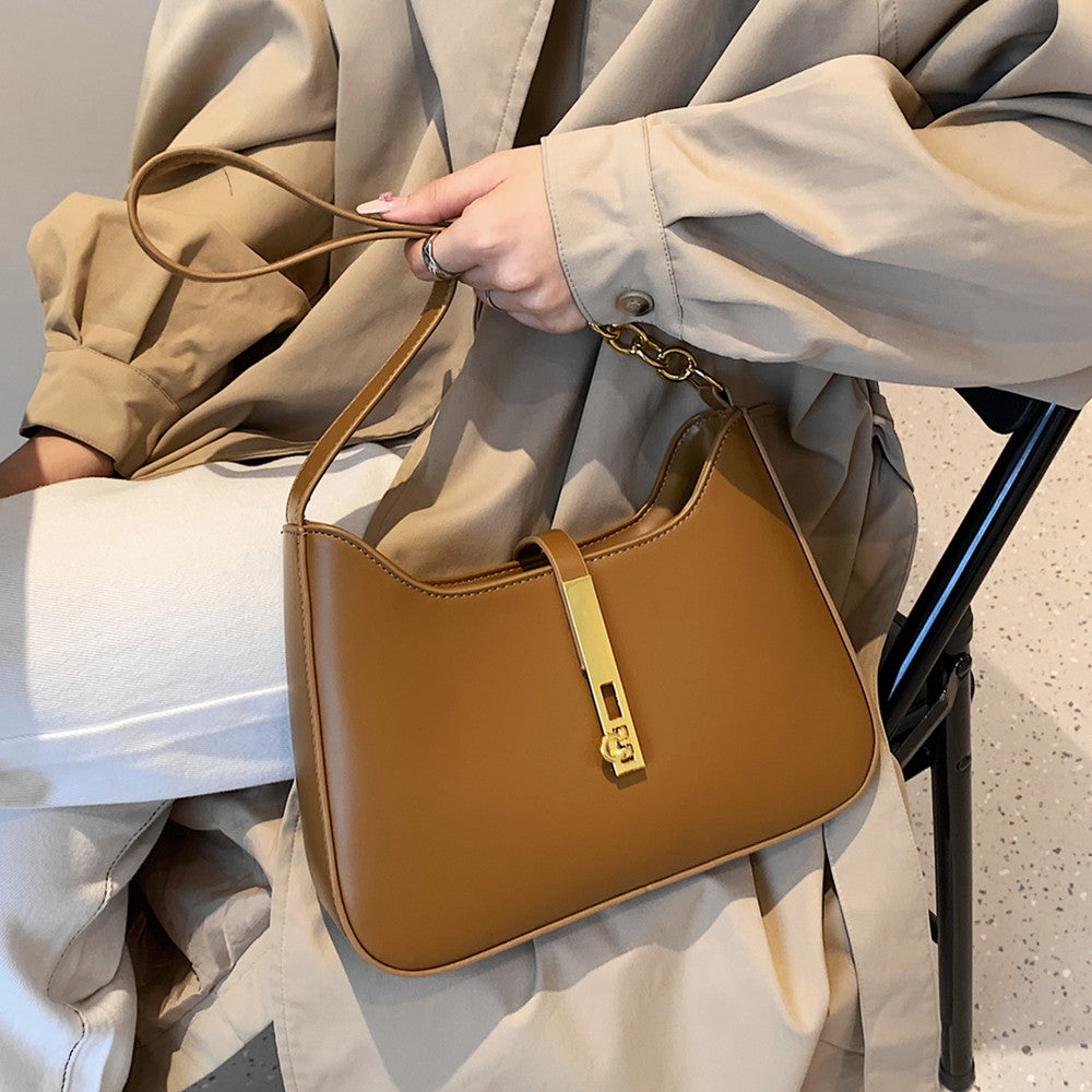 Shoulder Bag Faux Leather with Zip and Half-Chain Strap