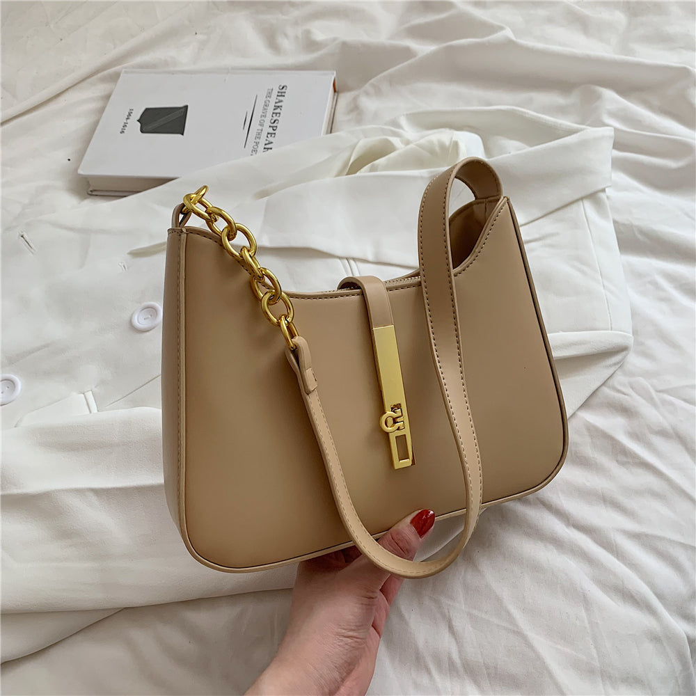 Shoulder Bag Faux Leather with Zip and Half-Chain Strap
