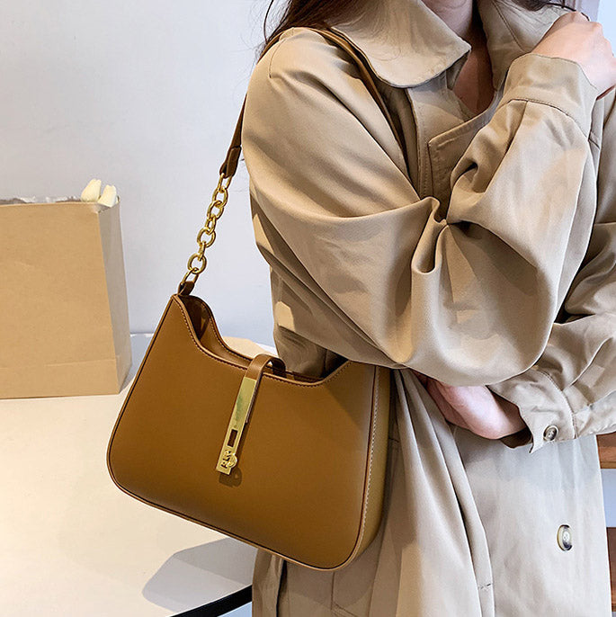 Shoulder Bag Faux Leather with Zip and Half-Chain Strap