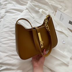 Shoulder Bag Faux Leather with Zip and Half-Chain Strap