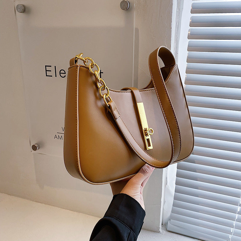Shoulder Bag Faux Leather with Zip and Half-Chain Strap