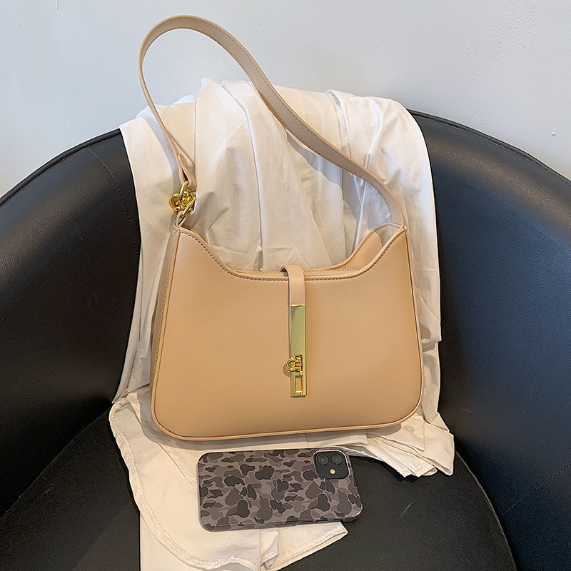 Shoulder Bag Faux Leather with Zip and Half-Chain Strap