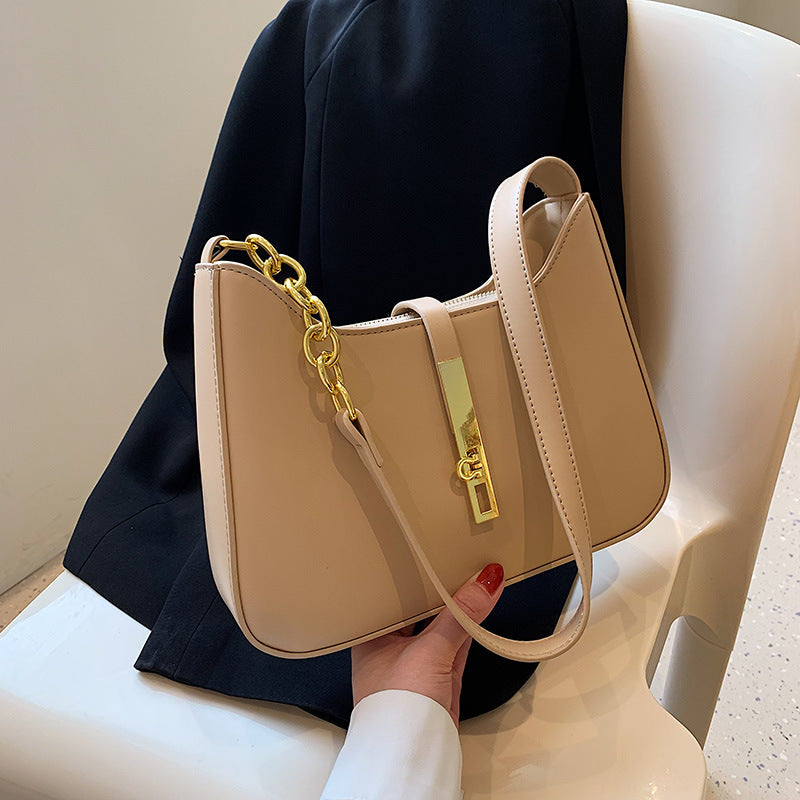 Shoulder Bag Faux Leather with Zip and Half-Chain Strap