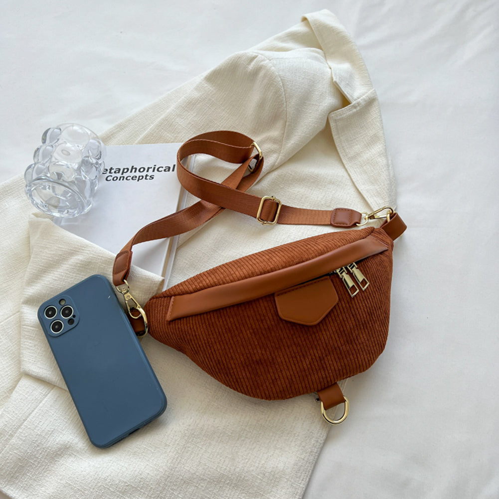 Belt Bag Corduroy with Faux Leather Trim and Removable Strap