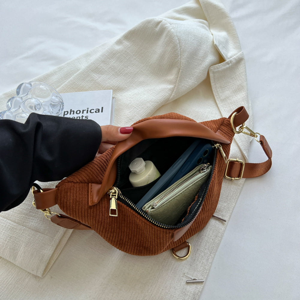 Belt Bag Corduroy with Faux Leather Trim and Removable Strap