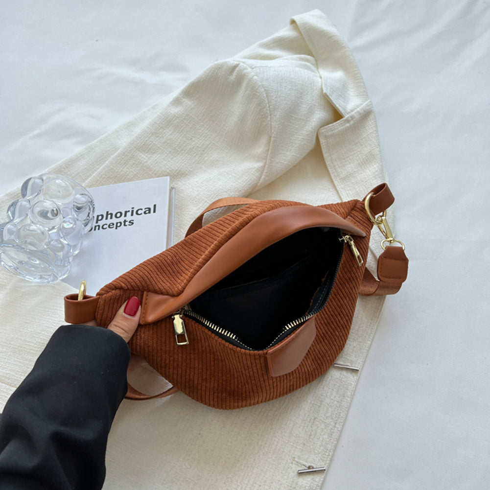 Belt Bag Corduroy with Faux Leather Trim and Removable Strap