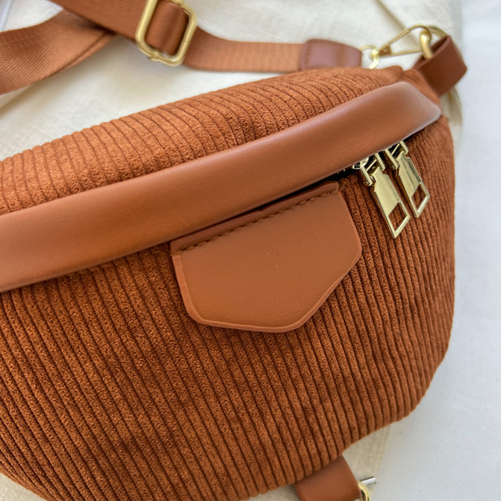 Belt Bag Corduroy with Faux Leather Trim and Removable Strap