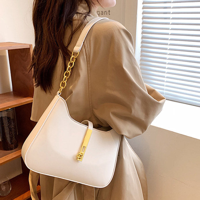 Shoulder Bag Faux Leather with Zip and Half-Chain Strap