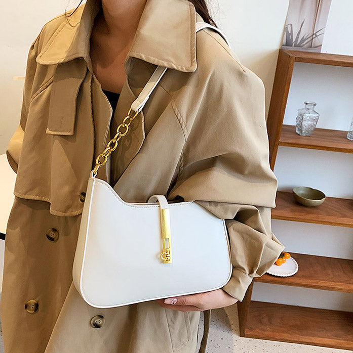 Shoulder Bag Faux Leather with Zip and Half-Chain Strap