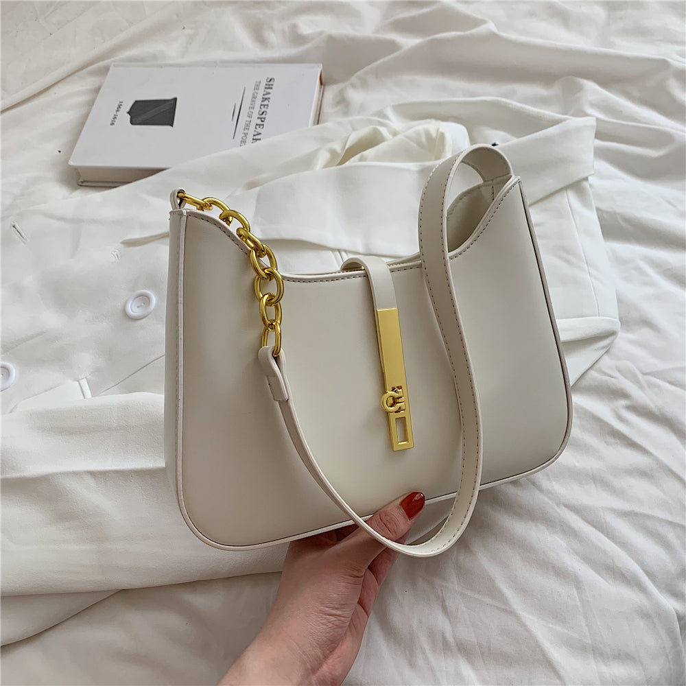 Shoulder Bag Faux Leather with Zip and Half-Chain Strap