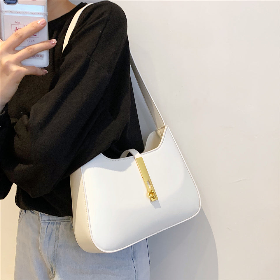Shoulder Bag Faux Leather with Zip and Half-Chain Strap