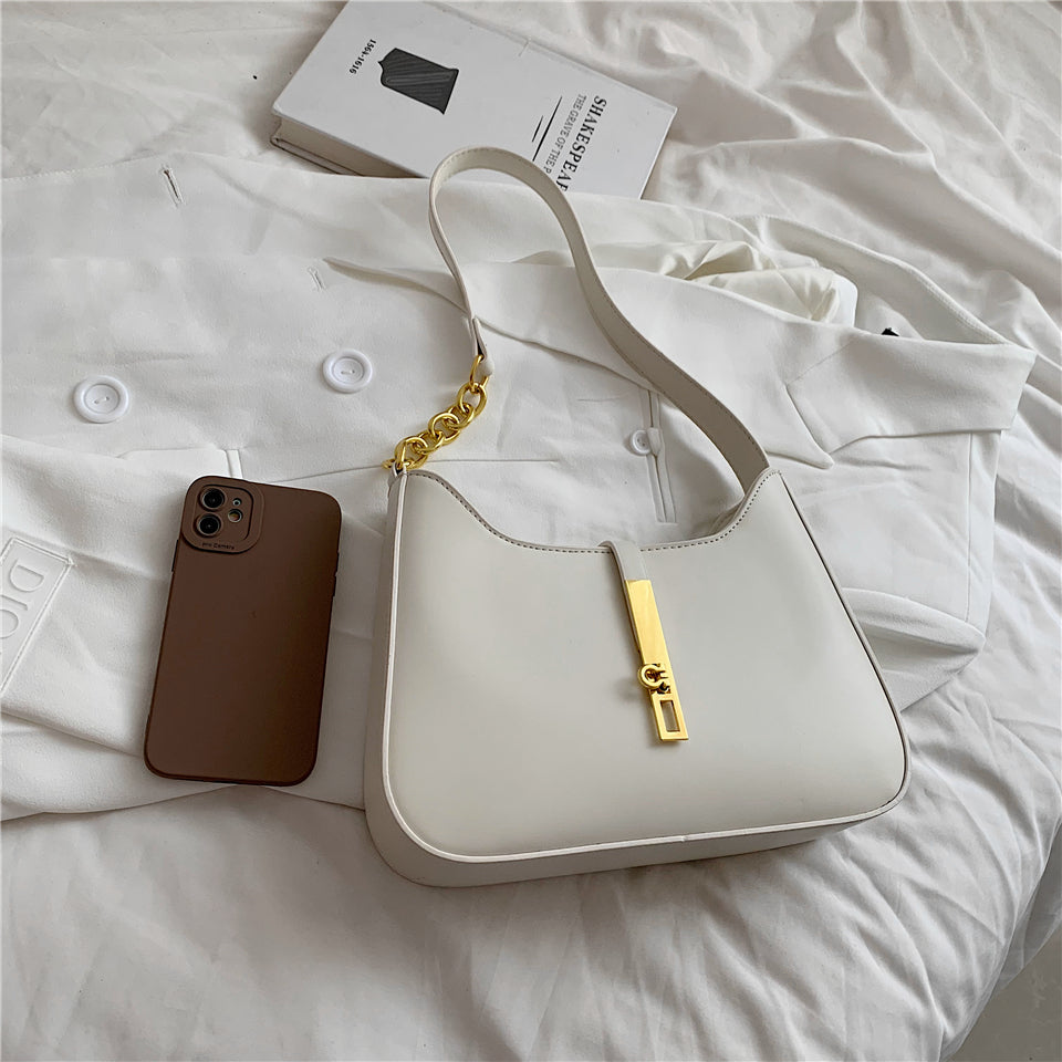 Shoulder Bag Faux Leather with Zip and Half-Chain Strap