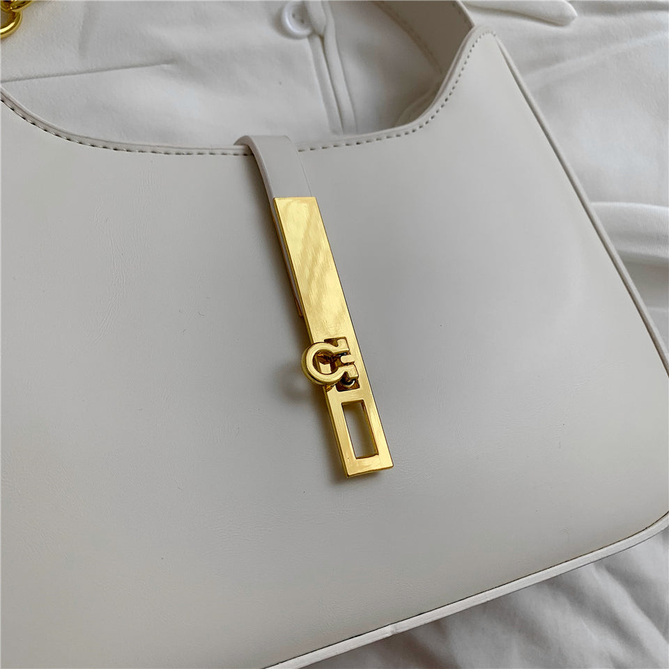 Shoulder Bag Faux Leather with Zip and Half-Chain Strap