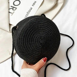 Round Straw Bag with Rope Shoulder Strap