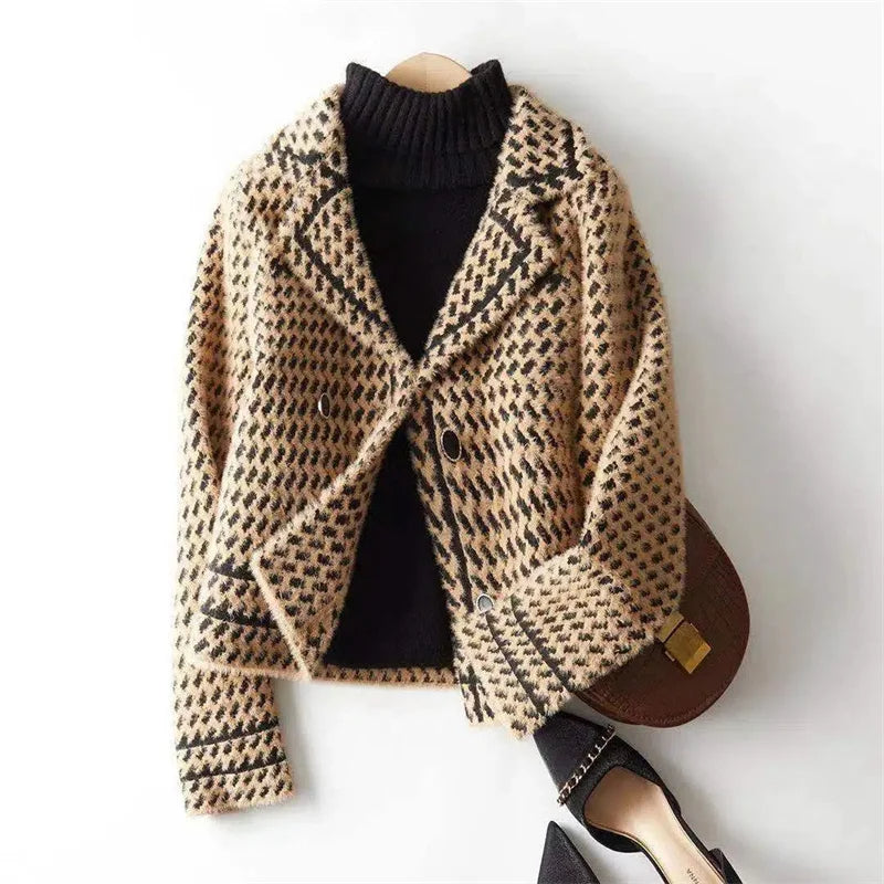 Jacket Wool Blend Houndstooth Cashmere-Feel with Tailored Fit