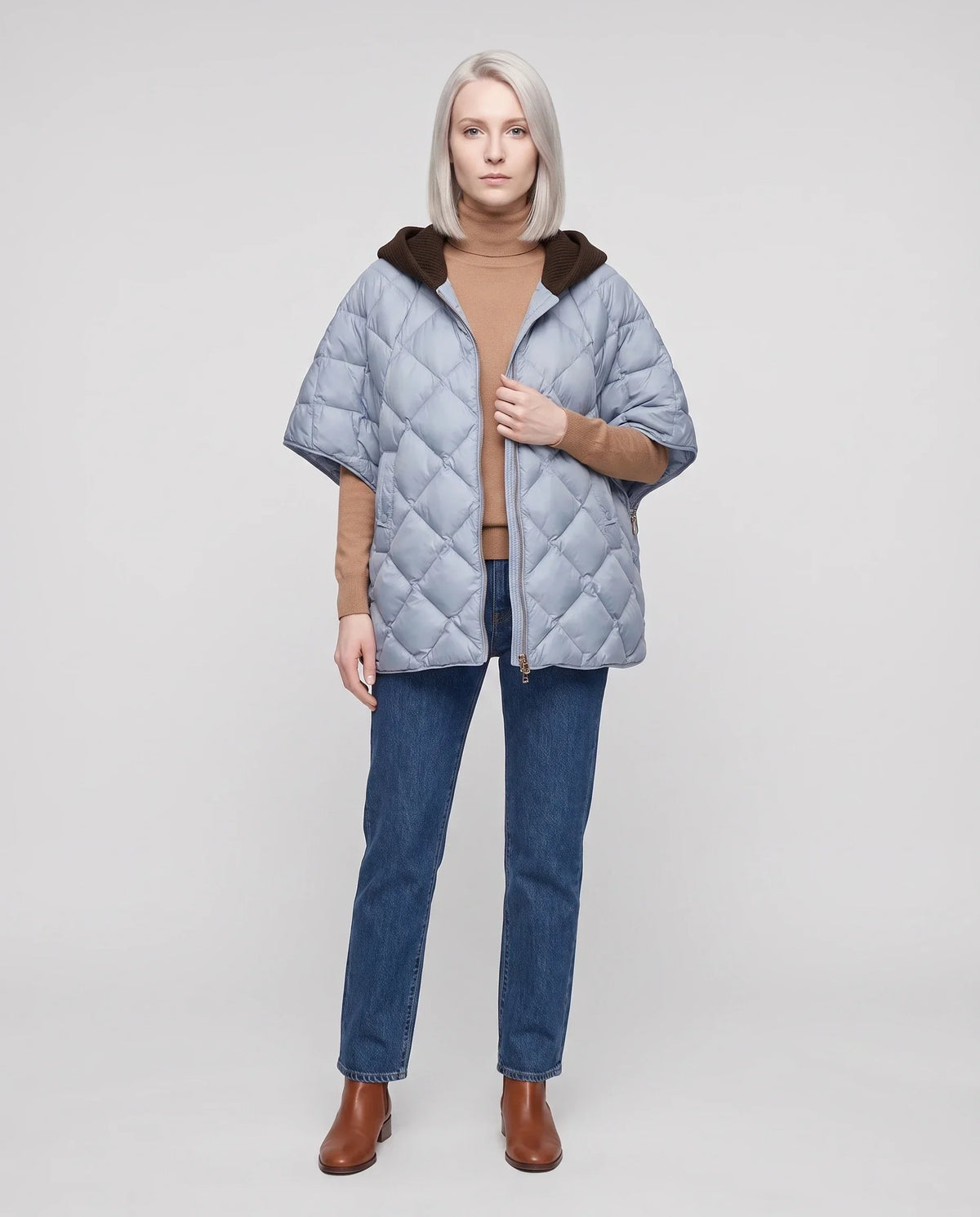 Quilted Cape Gilet with Knitted Hood