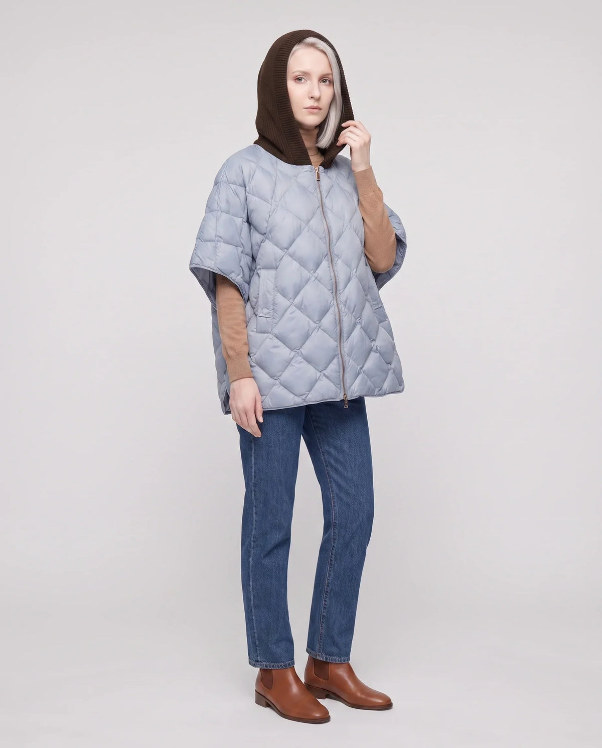 Quilted Cape Gilet with Knitted Hood