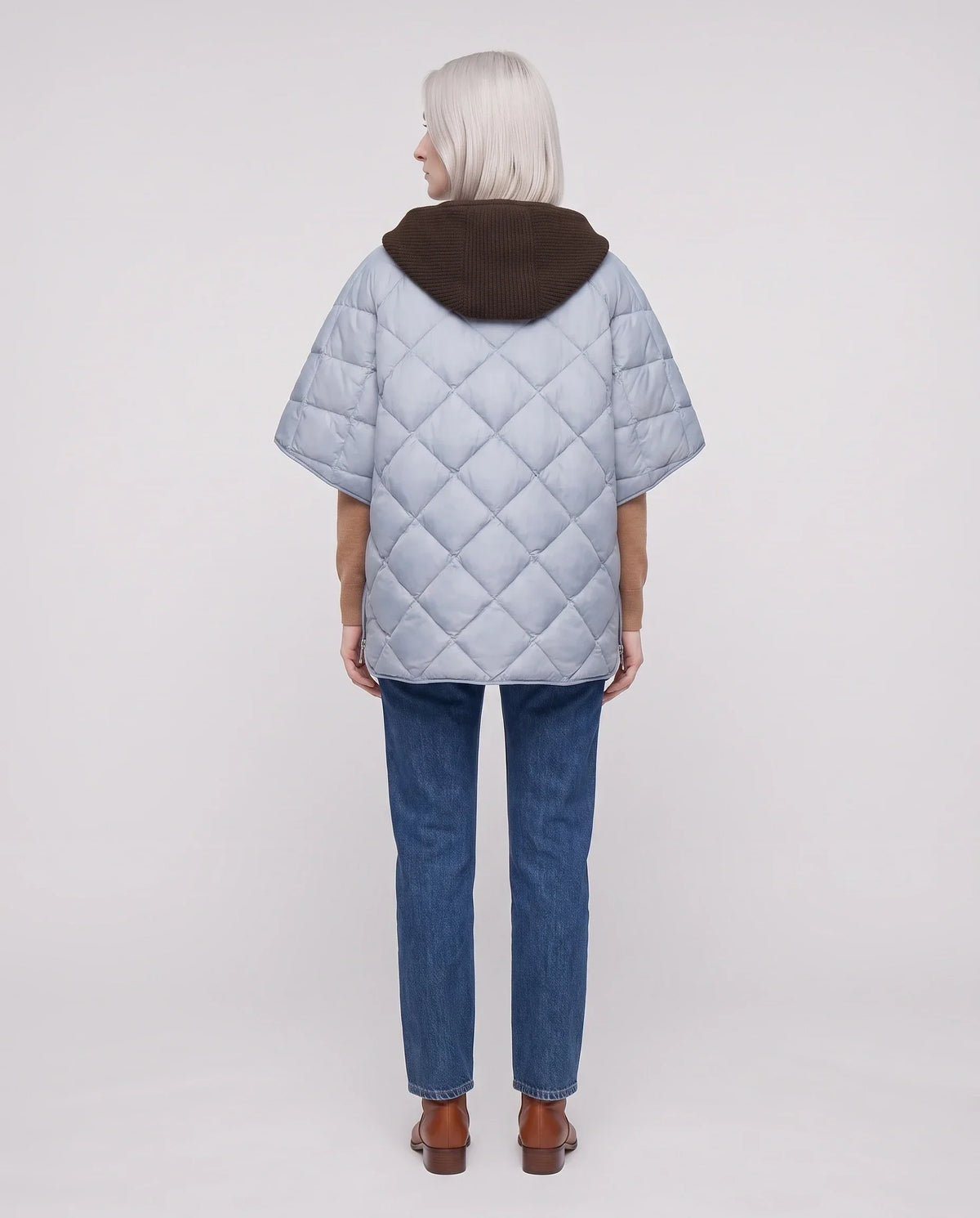 Quilted Cape Gilet with Knitted Hood