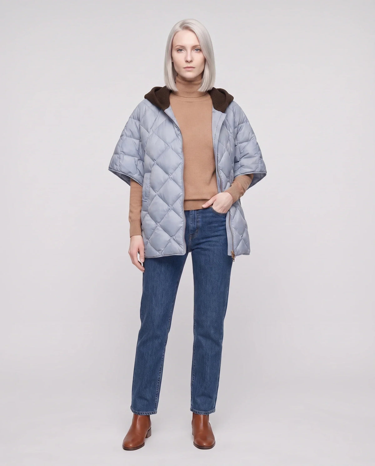 Quilted Cape Gilet with Knitted Hood