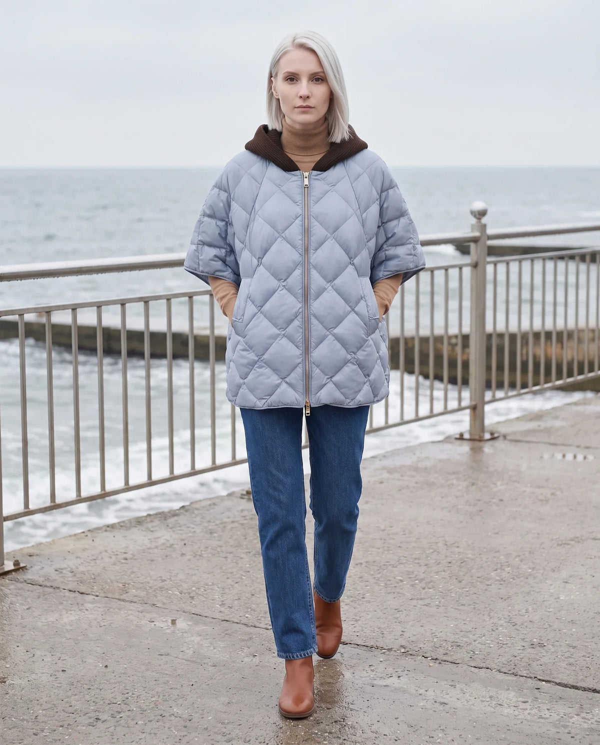 Quilted Cape Gilet with Knitted Hood