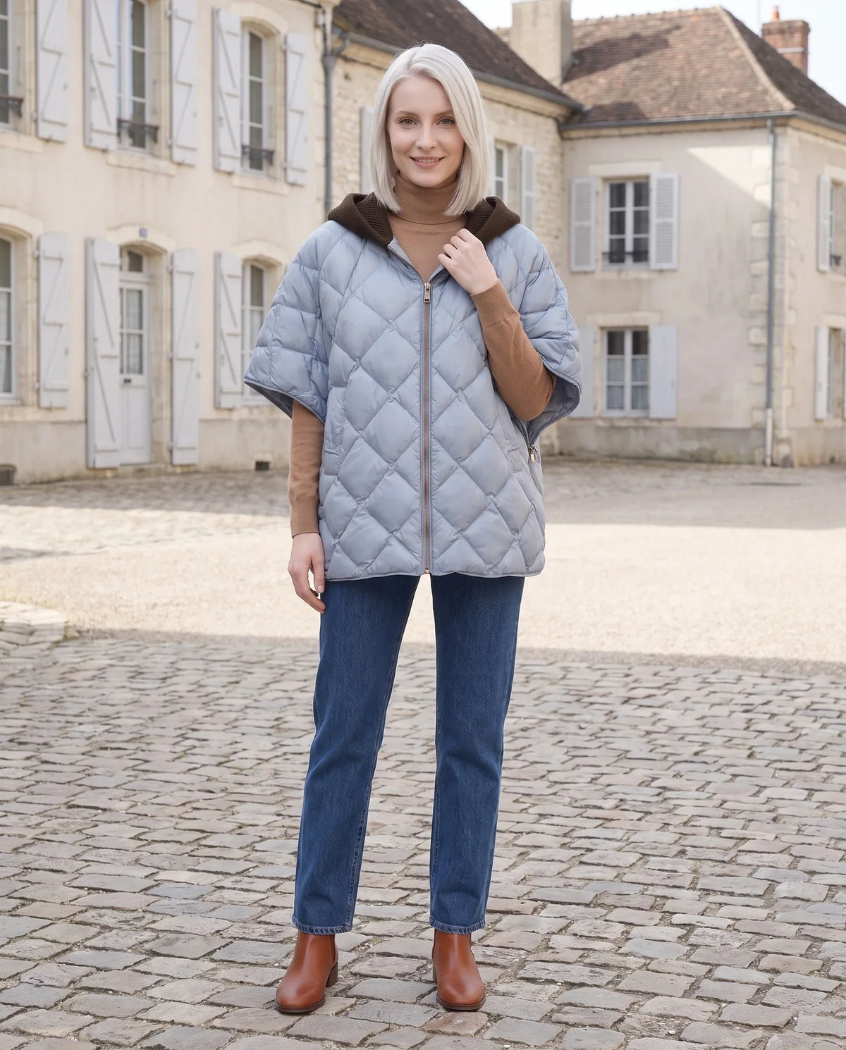 Quilted Cape Gilet with Knitted Hood