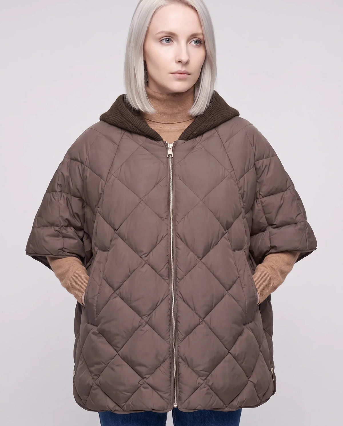 Quilted Cape Gilet with Knitted Hood