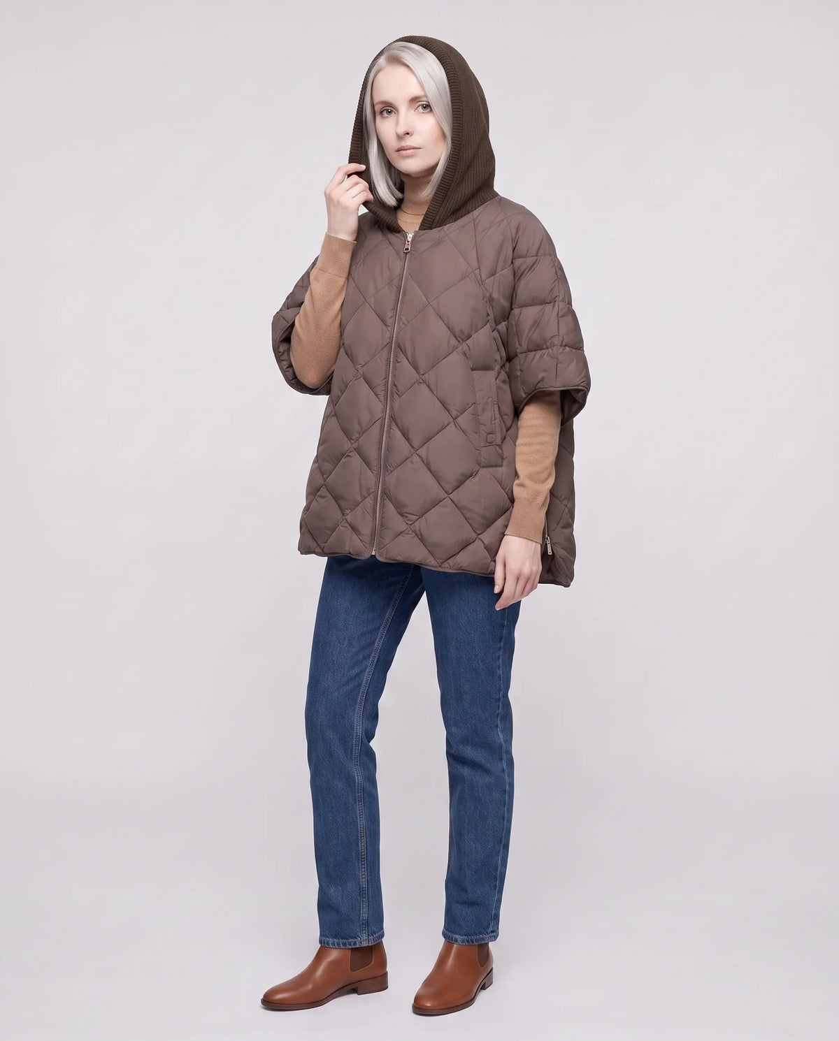 Quilted Cape Gilet with Knitted Hood