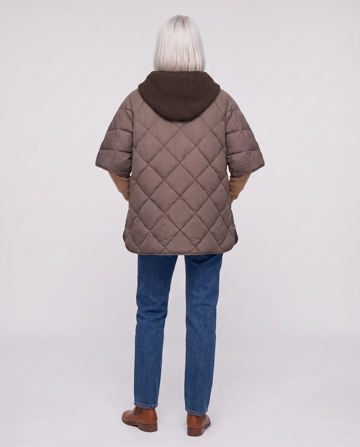 Quilted Cape Gilet with Knitted Hood