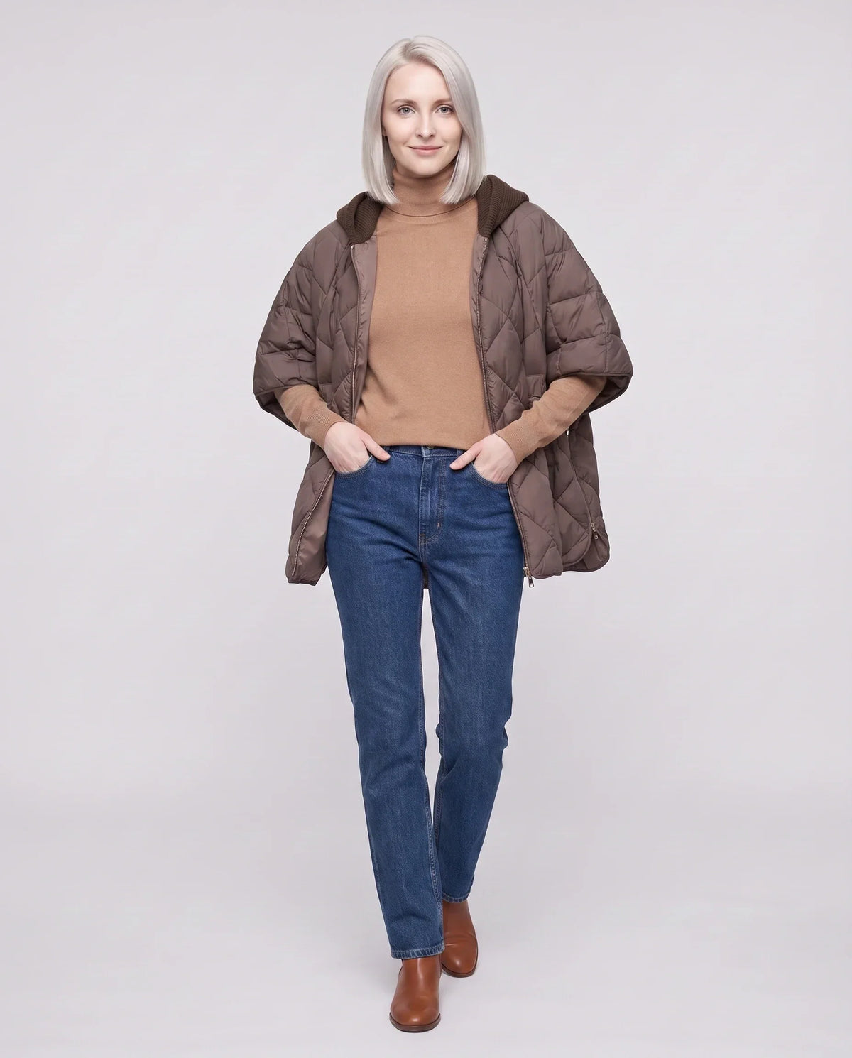 Quilted Cape Gilet with Knitted Hood