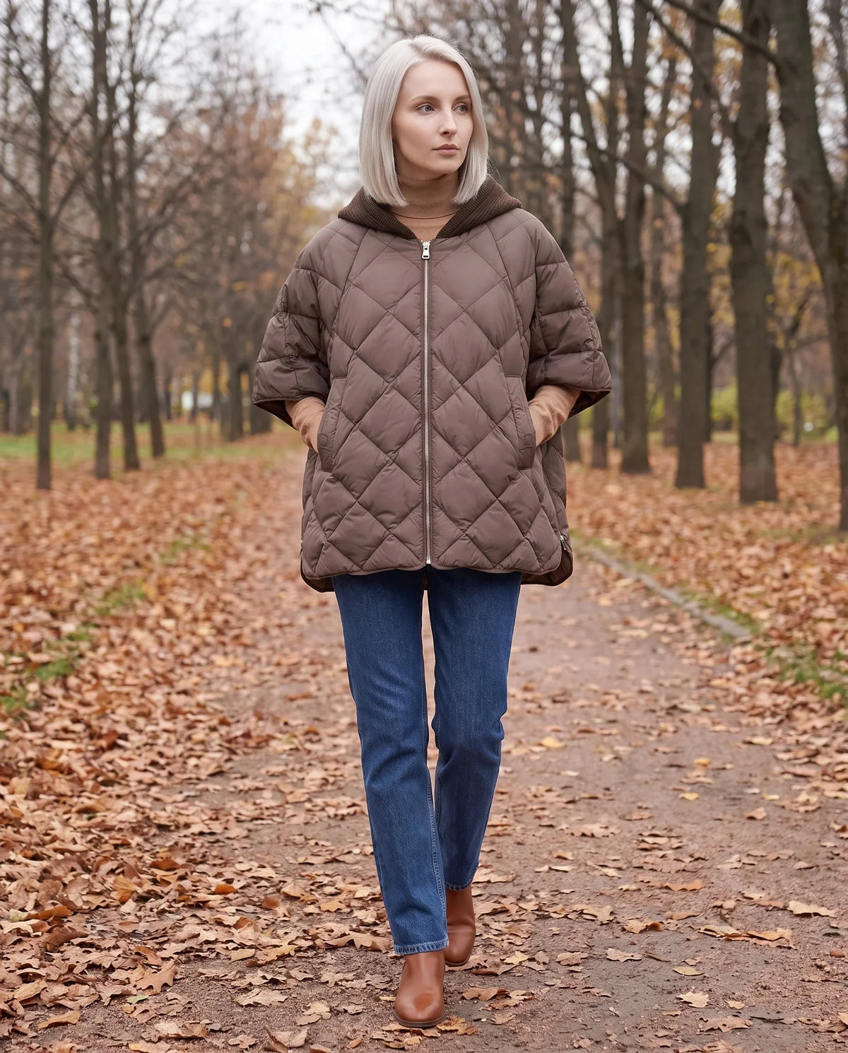 Quilted Cape Gilet with Knitted Hood