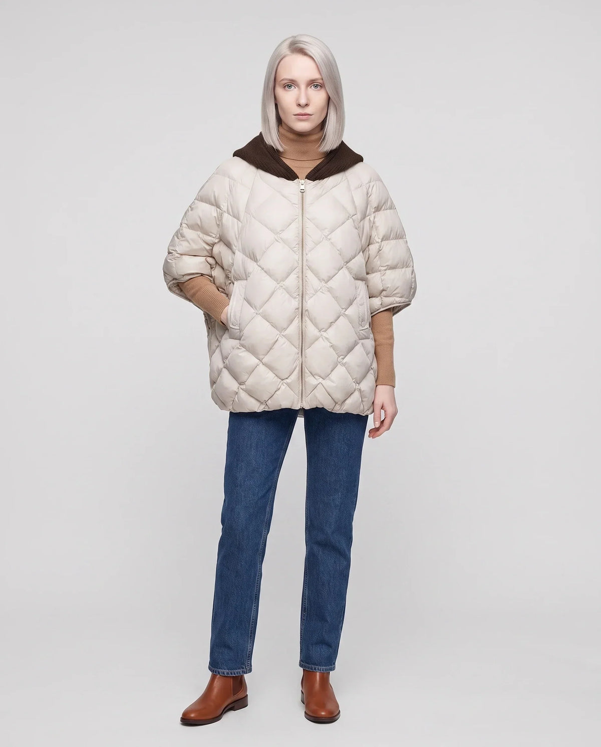 Quilted Cape Gilet with Knitted Hood