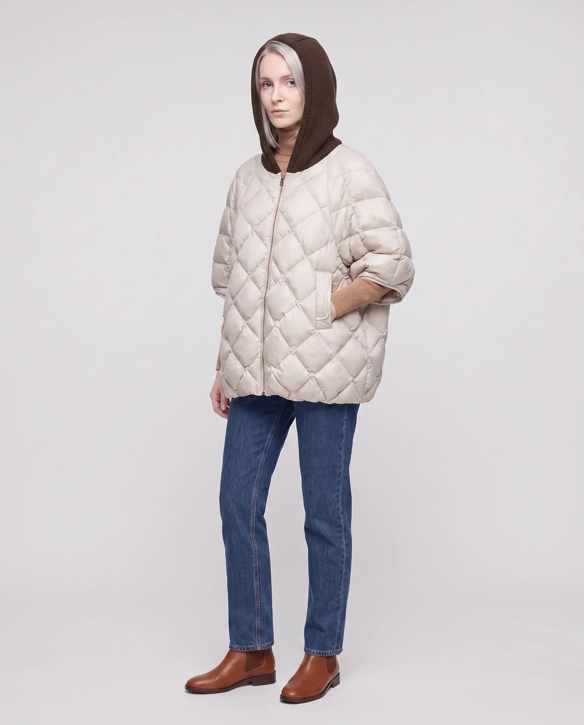 Quilted Cape Gilet with Knitted Hood