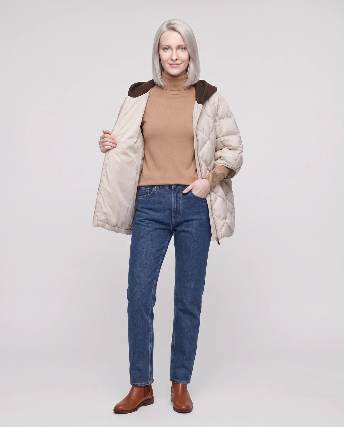 Quilted Cape Gilet with Knitted Hood