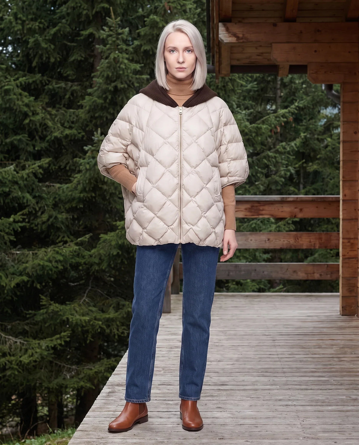 Quilted Cape Gilet with Knitted Hood