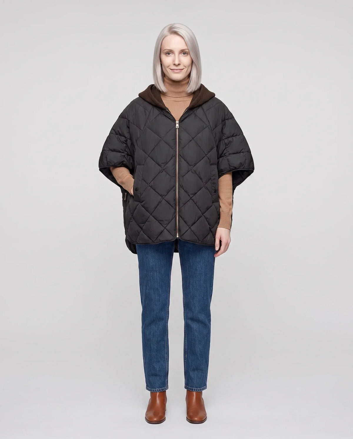 Quilted Cape Gilet with Knitted Hood