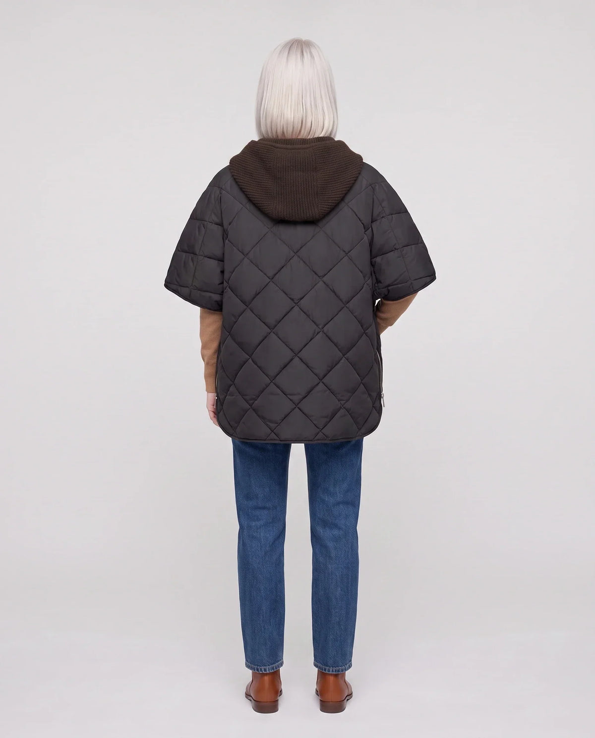 Quilted Cape Gilet with Knitted Hood