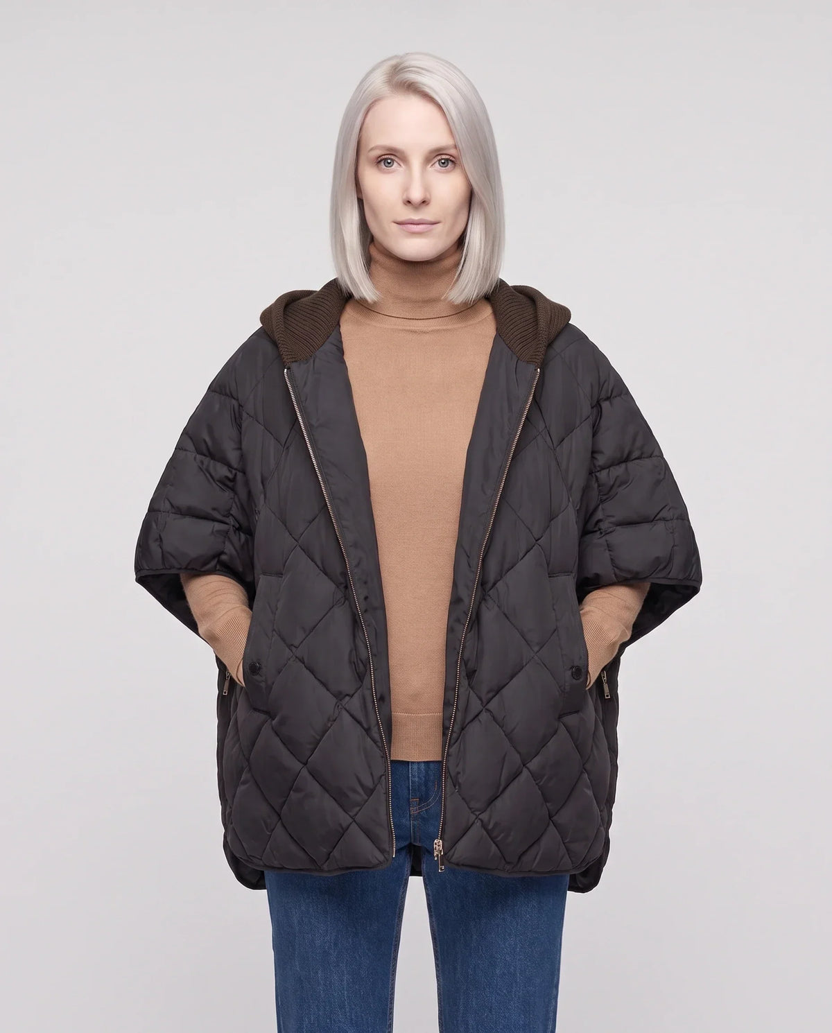 Quilted Cape Gilet with Knitted Hood