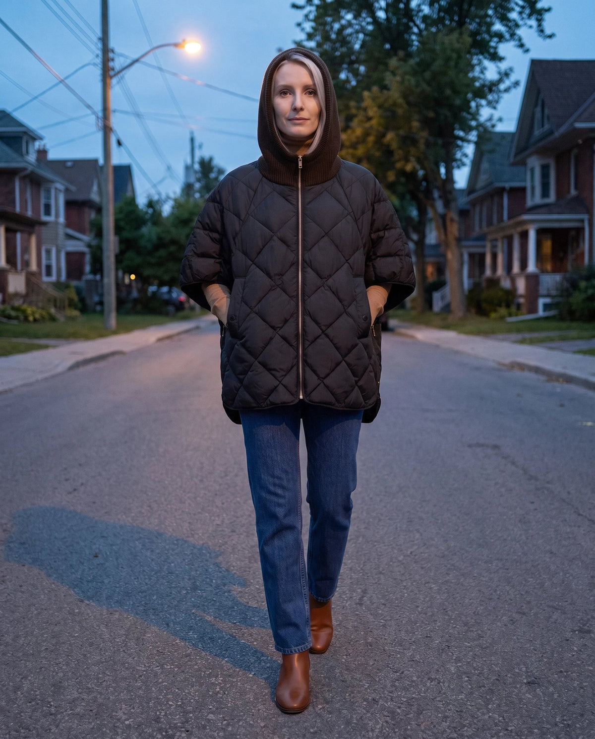 Quilted Cape Gilet with Knitted Hood
