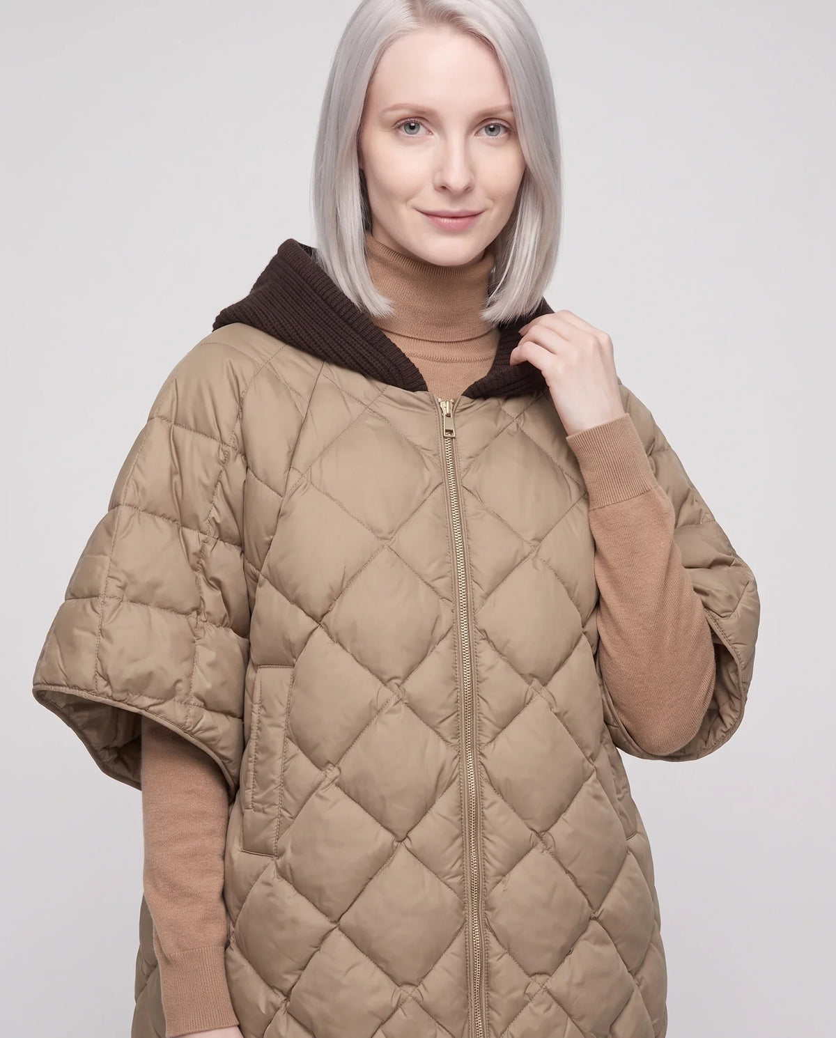 Quilted Cape Gilet with Knitted Hood