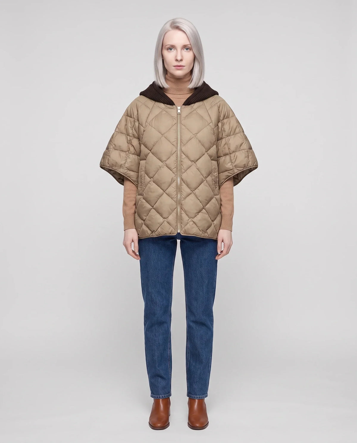 Quilted Cape Gilet with Knitted Hood