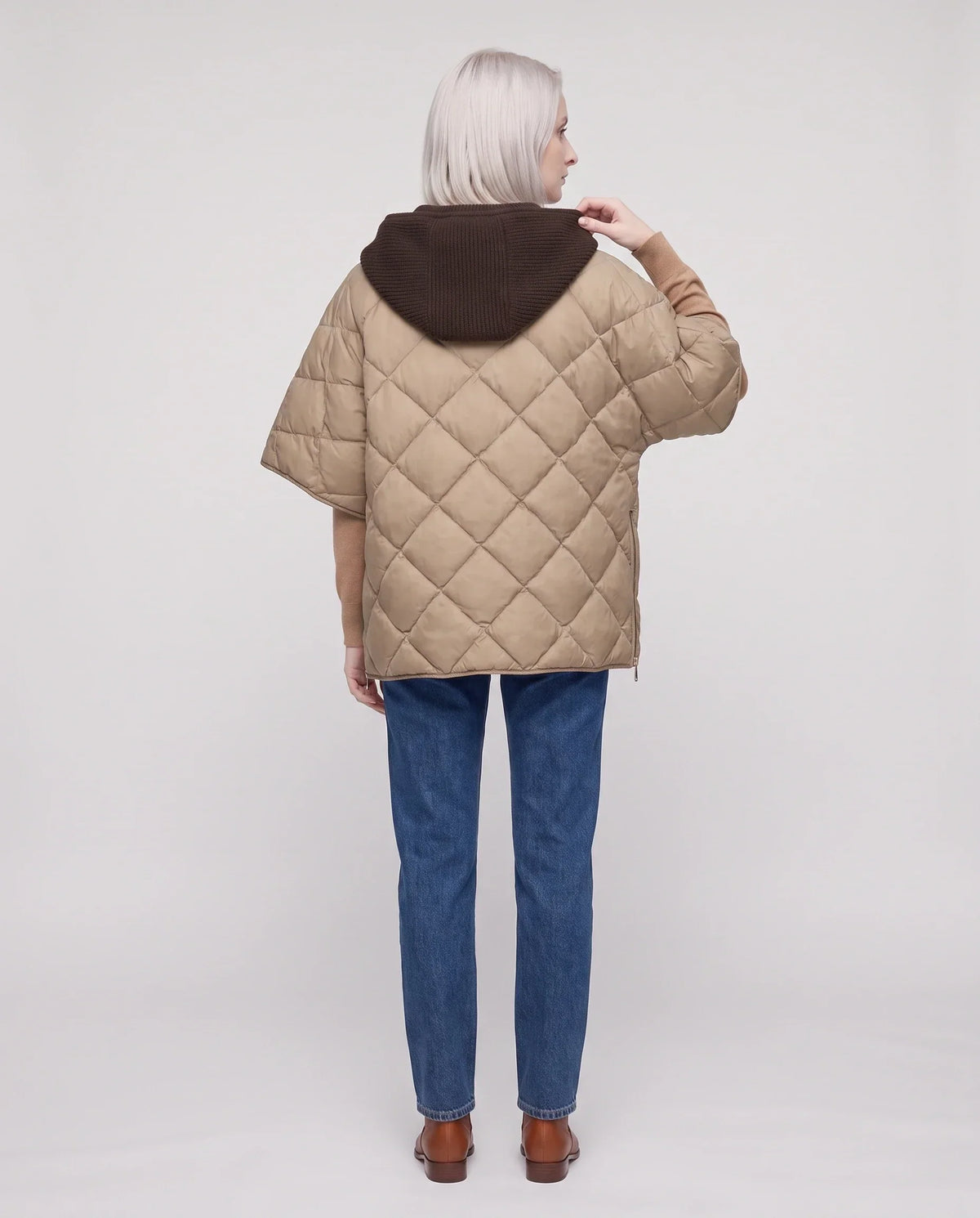 Quilted Cape Gilet with Knitted Hood