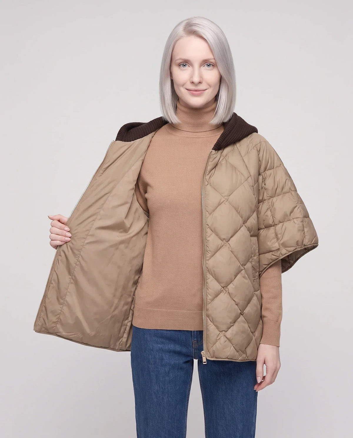 Quilted Cape Gilet with Knitted Hood