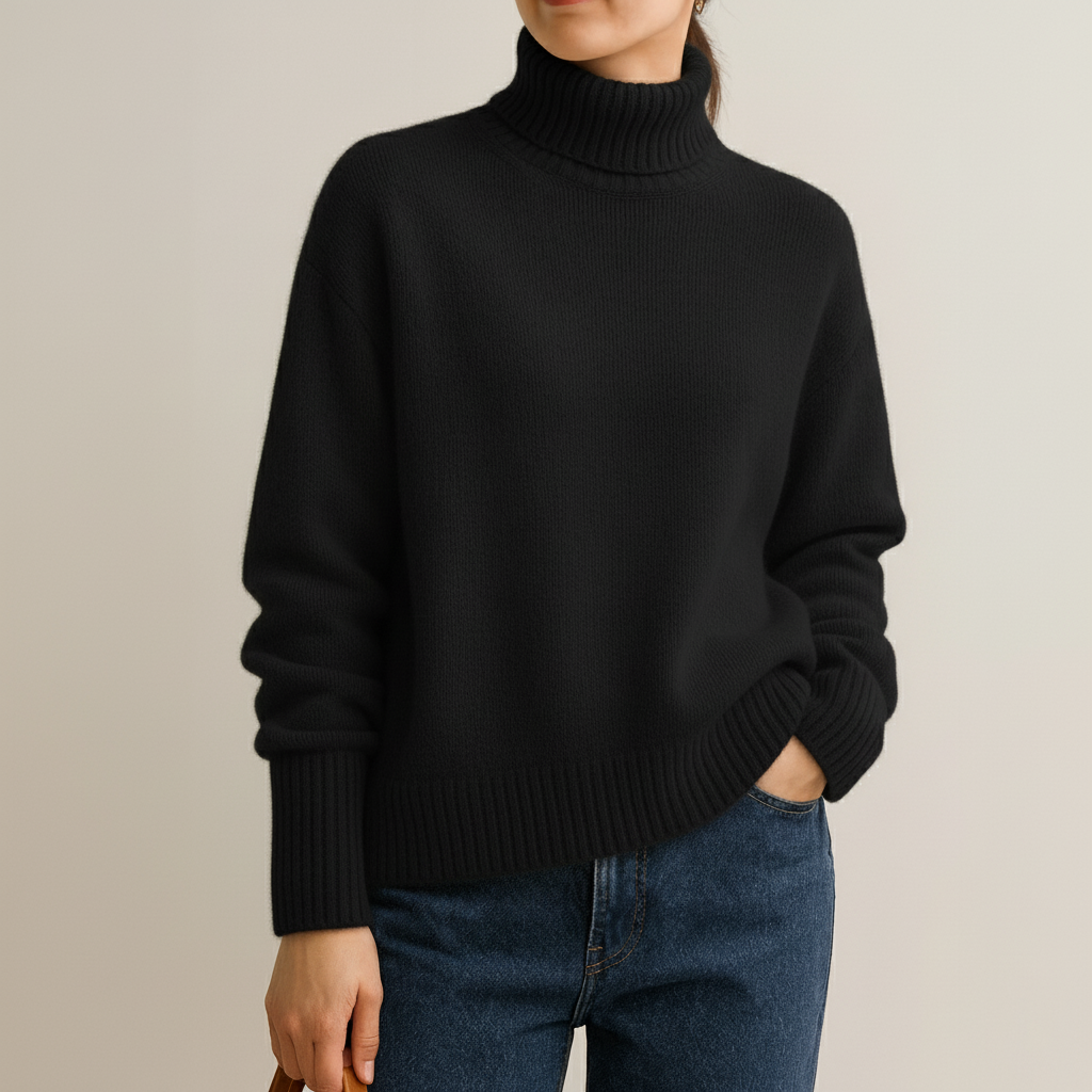 Fluffy Cotton Knit Roll Neck Jumper