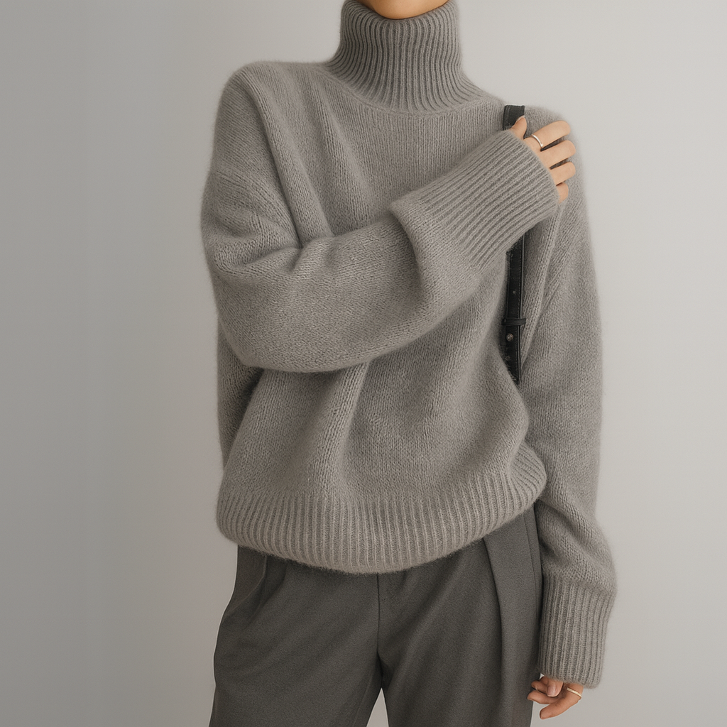 Fluffy Cotton Knit Roll Neck Jumper