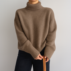 Fluffy Cotton Knit Roll Neck Jumper