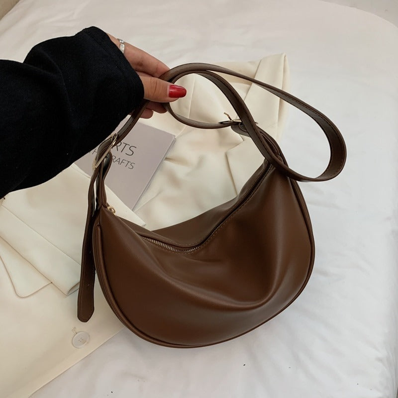 Crescent Bag Faux Leather with Zip and Adjustable Strap