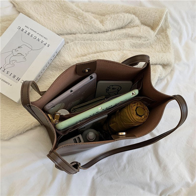 Tote Bag Soft Faux Leather with Magnetic Snap and Sturdy Handles