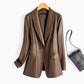 Blazer Faux Leather Longline with Notch Lapel and Single Button